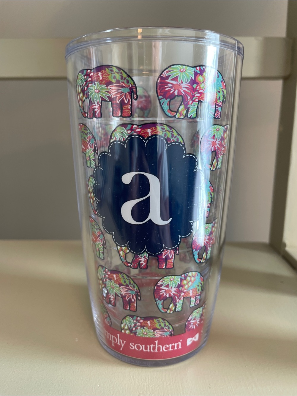Tervis Tumbler Simply Southern Floral Elephant Monogram A Navy, Pink & Green NEW